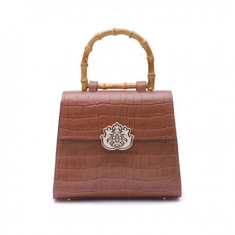 Bolsa Isla Top Handle Média Couro Croco Pecan