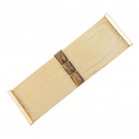 Pulseira Fane's Pedra Natural Correntes Imã Metal Dourado
