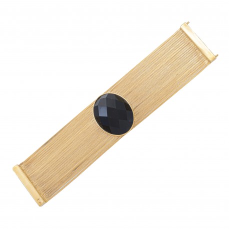 Pulseira Fane's Pedra Natural Onix Correntes Imã Metal Dourado