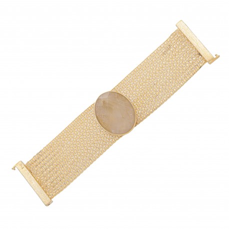 Pulseira Fane's Pedra Natural Quartzo Correntes Imã Metal Dourado