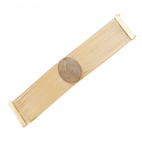 Pulseira Fane's Pedra Natural Quartzo Correntes Imã Metal Dourado
