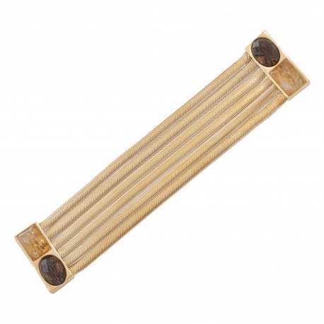 Pulseira Fane's Pedra Natural Citrino Correntes Imã Metal Dourado