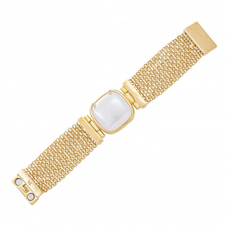 Pulseira Fane's Pedra Natural Pérolada Corrente Imã Metal Dourado