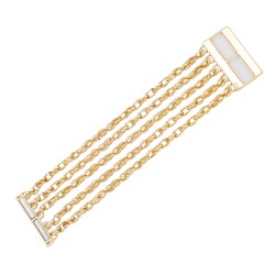 Pulseira Fane's Pedra Natural Quartzo Correntes Imã Metal Dourado