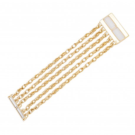 Pulseira Fane's Pedra Natural Quartzo Correntes Imã Metal Dourado