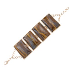 Pulseira Fane's Pedra Natural Olho de Tigre Metal Dourado