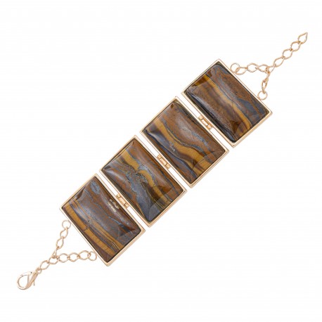 Pulseira Fane's Pedra Natural Olho de Tigre Metal Dourado