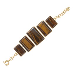 Pulseira Fane's Pedra Natural Olho de Tigre Metal Dourado