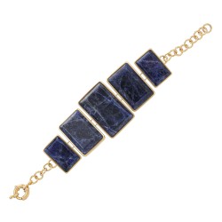 Pulseira Fane's Pedra Natural Sodalita Metal Dourado