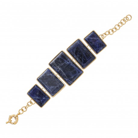 Pulseira Fane's Pedra Natural Sodalita Metal Dourado
