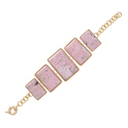 Pulseira Fane's Pedra Natural Rodocrosita Metal Dourado