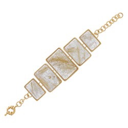 Pulseira Fane's Pedra Natural Quartzo Metal Dourado