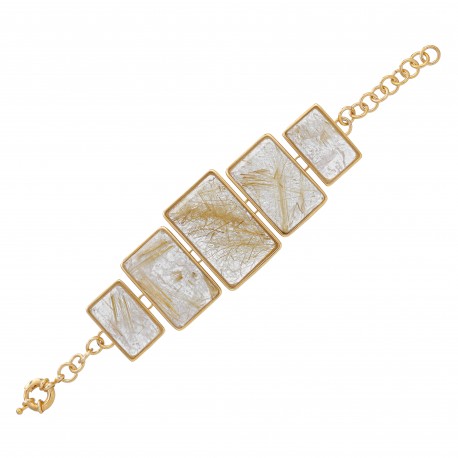Pulseira Fane's Pedra Natural Quartzo Metal Dourado