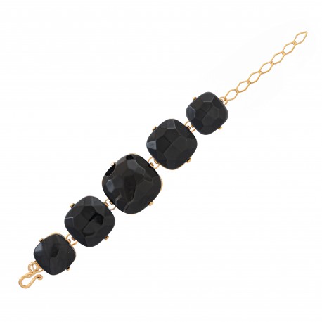 Pulseira Fane's Pedra Natural Onix Metal Dourado