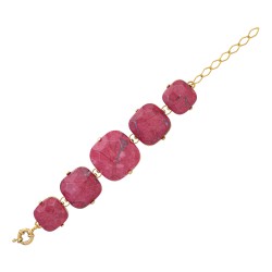 Pulseira Fane's Pedra Natural Hawlita Rosa Metal Dourado