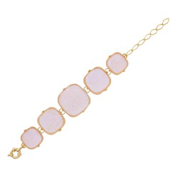 Pulseira Fane's Pedra Natural Quartzo Rose Metal Dourado