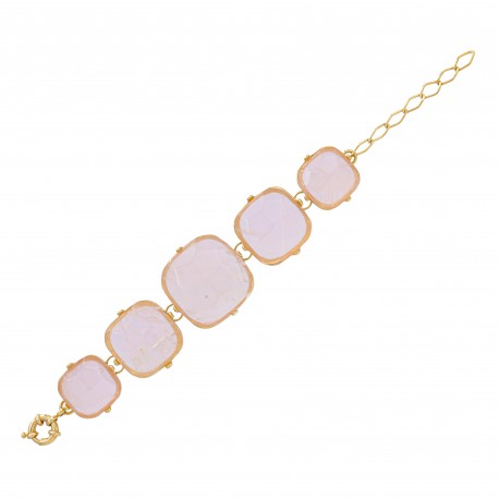 Pulseira Fane's Pedra Natural Quartzo Rose Metal Dourado