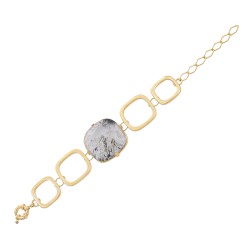 Pulseira Fane's Pedra Natural Quartzo Elos Metal Dourado