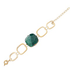 Pulseira Fane's Pedra Natural Ágata Verde Elos Metal Dourado