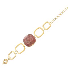 Pulseira Fane's Pedra Natural Ágata Pessego Elos Metal Dourado
