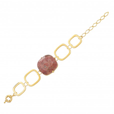 Pulseira Fane's Pedra Natural Ágata Pessego Elos Metal Dourado