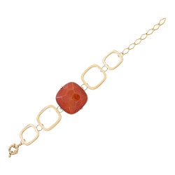 Pulseira Fane's Pedra Natural Ágata Vermelha Elos Metal Dourado