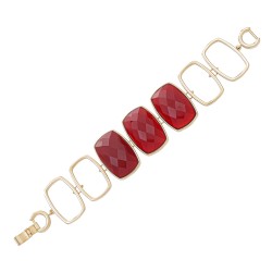 Pulseira Fane's Pedra Natural Cristal Rubi Elos Metal Dourado