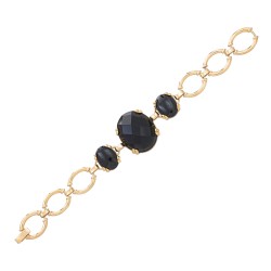 Pulseira Fane's Pedra Natural Onix Elos Metal Dourado