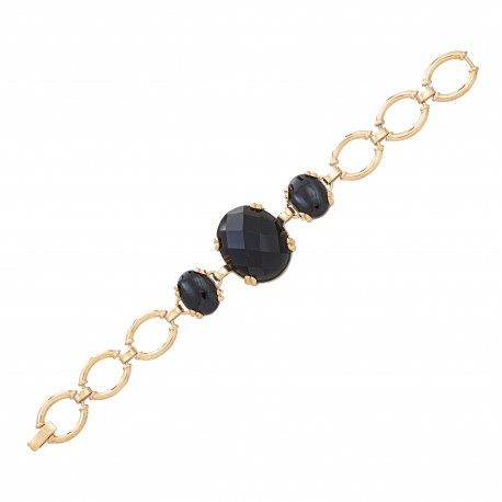 Pulseira Fane's Pedra Natural Onix Elos Metal Dourado