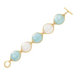 Pulseira Fane's Pedra Natural Ágata Perolada Metal Dourado