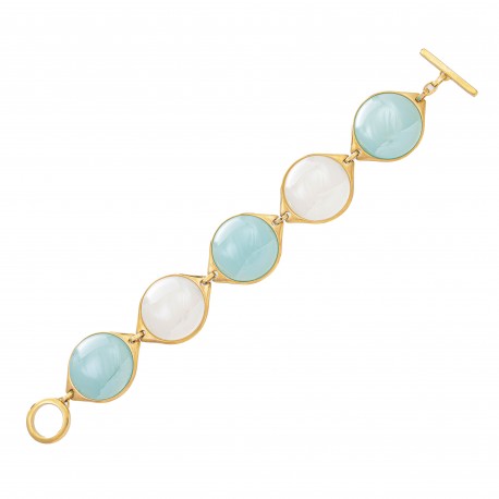 Pulseira Fane's Pedra Natural Ágata Perolada Metal Dourado