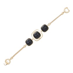 Pulseira Fane's Pedra Natural Onix Metal Dourado