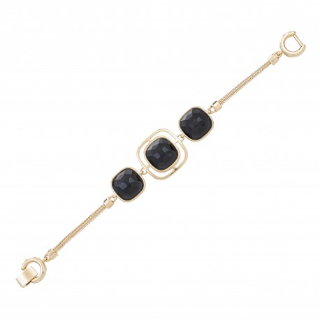 Pulseira Fane's Pedra Natural Onix Metal Dourado