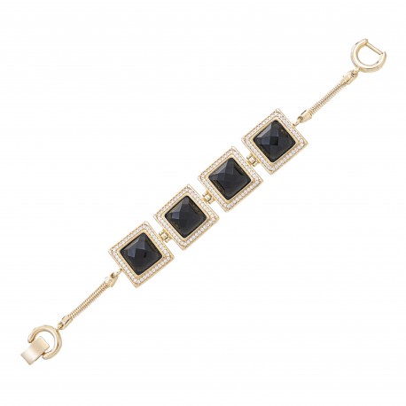 Pulseira Fane's Pedra Natural Onix Zircônia Metal Dourado