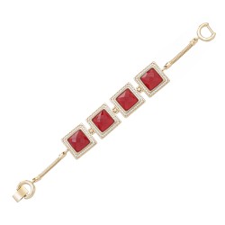 Pulseira Fane's Pedra Natural Rubi Zircônia Metal Dourado