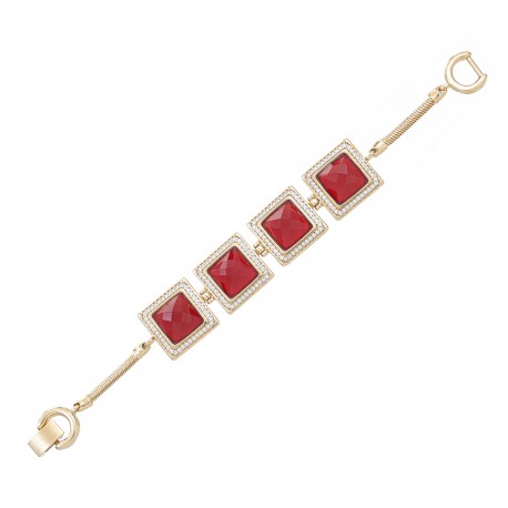 Pulseira Fane's Pedra Natural Rubi Zircônia Metal Dourado