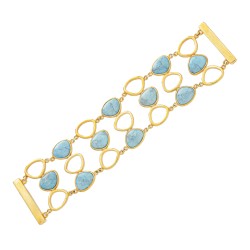 Pulseira Fane's Pedra Natural Turquesa Imã Metal Dourado