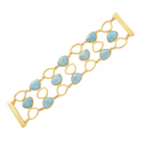 Pulseira Fane's Pedra Natural Turquesa Imã Metal Dourado