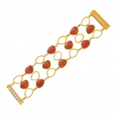 Pulseira Fane's Pedra Natural Ágata Imã Metal Dourado