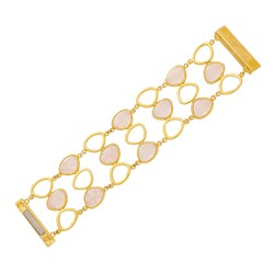 Pulseira Fane's Pedra Natural Quartzo Imã Metal Dourado
