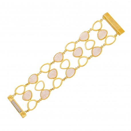 Pulseira Fane's Pedra Natural Quartzo Imã Metal Dourado