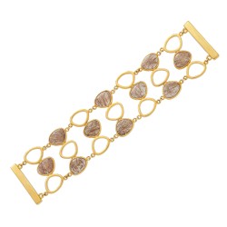 Pulseira Fane's Pedra Natural Quartzo Imã Metal Dourado