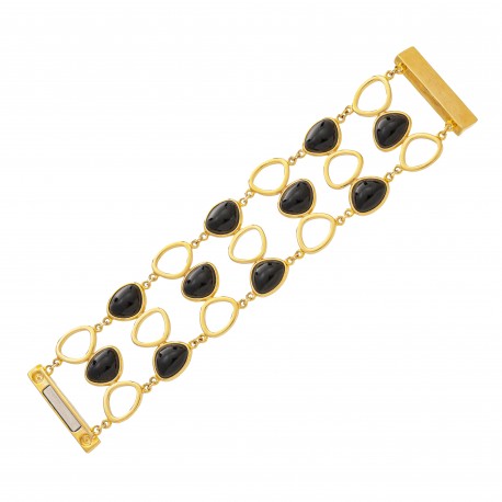 Pulseira Fane's Pedra Natural Onix Imã Metal Dourado