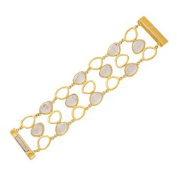 Pulseira Fane's Pedra Natural Quartzo Imã Metal Dourado