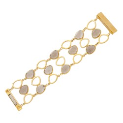 Pulseira Fane's Pedra Natural Quartzo Imã Metal Dourado