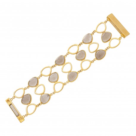 Pulseira Fane's Pedra Natural Quartzo Imã Metal Dourado