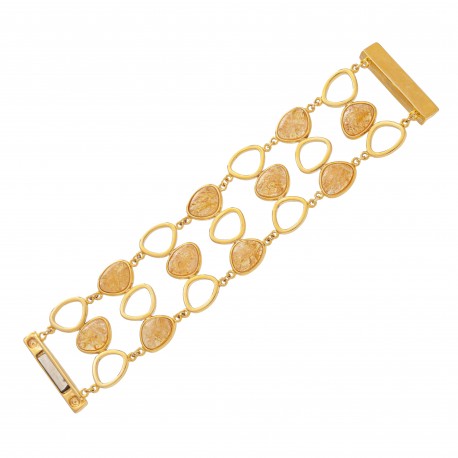 Pulseira Fane's Pedra Natural Citrino Imã Metal Dourado