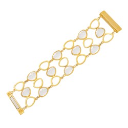 Pulseira Fane's Pedra Natural Cristais Imã Metal Dourado