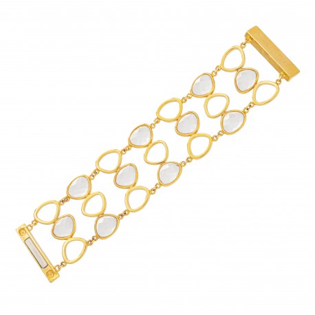Pulseira Fane's Pedra Natural Cristais Imã Metal Dourado