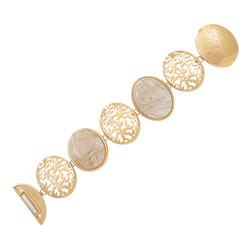 Pulseira Fane's Pedra Natural Quartzo Imã Metal Dourado